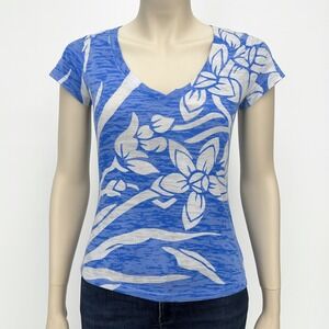 Before +‎ Again T Shirt Womens S Blue White Floral Boho Y2K Graphic Retro